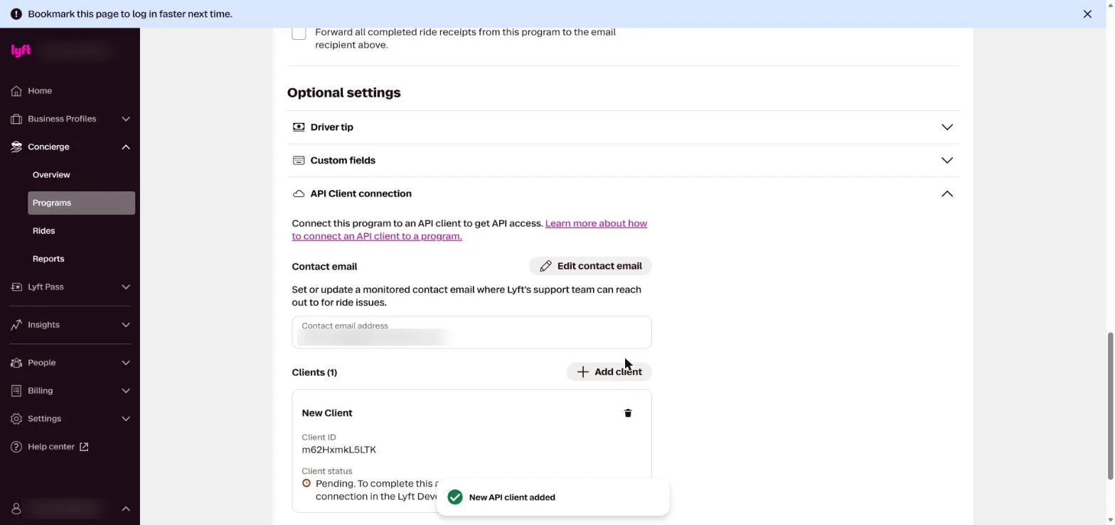 API client m62HxmkL5LTK added with Pending status